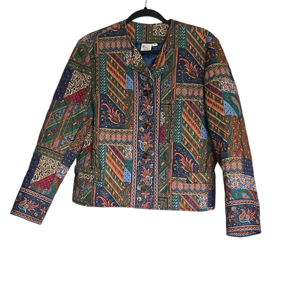 Vera Bradley Vintage Colorful Quilted Jacket Blazer Button Up Pockets sz M